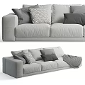 Modern Gray Sectional Sofa Interior With Stylish Throw Pillows And Blanket 3d model