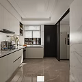 Modern Kitchen Interior With Light Gray Cabinets Marble Countertop And Stainless Steel Appliances