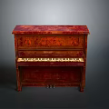 Vintage Red Upright Piano With Carved Wooden Decor For Home Living Space