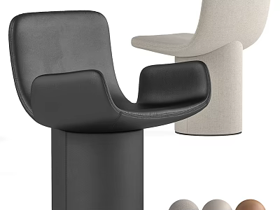 Modern Single Chair In Black And Beige Leather Fabric With Cylindrical Base And Armrests Design 3d model