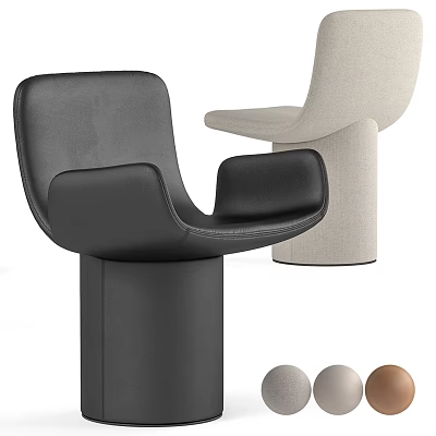 Modern Single Chair In Black And Beige Leather Fabric With Cylindrical Base And Armrests Design 3d model