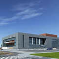 Modern Library Building With Gray Exterior Large Glass Windows And Red Roof