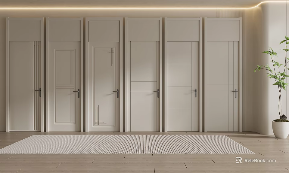 Modern Hinged Doors Display With Different Panel Styles And White Interior Design 3d model 
