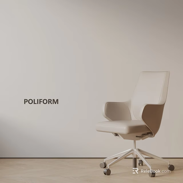 POLIFORM Modern Beige Office Chair with Sleek Armrests and Metal Base 3d model 