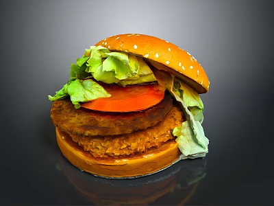 Juicy Double Patty Burger With Sesame Seed Bun Fresh Lettuce And Tomato Slice 3d model