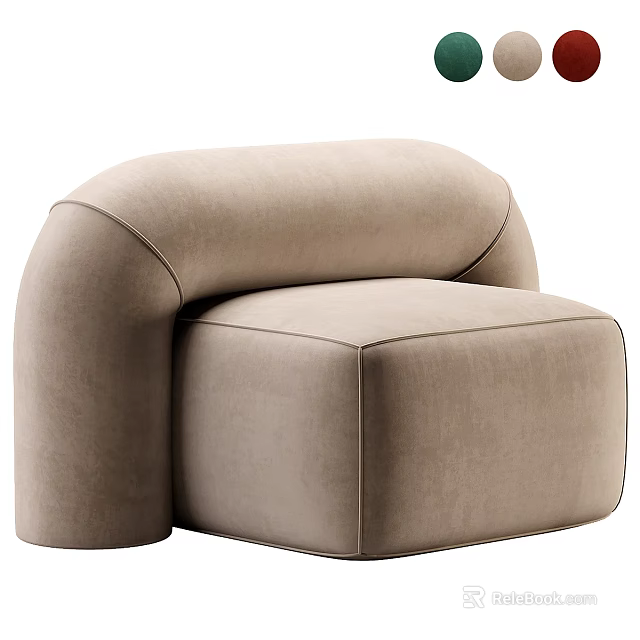 Modern Minimalist Single Seater Sofa With Beige Upholstered Fabric And Rounded Armrests 3d model 
