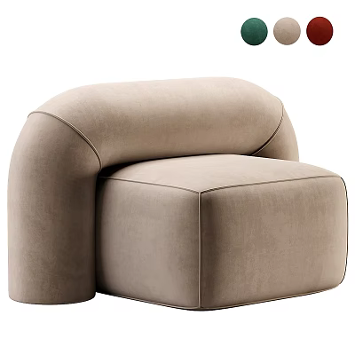 Modern Minimalist Single Seater Sofa With Beige Upholstered Fabric And Rounded Armrests 3d model