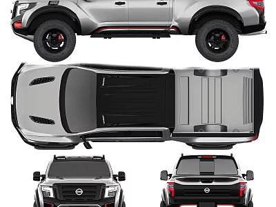 Silver Nissan Pickup Truck Multi Angle Design Featuring Black Wheels Bed Grille And Rear 3d model