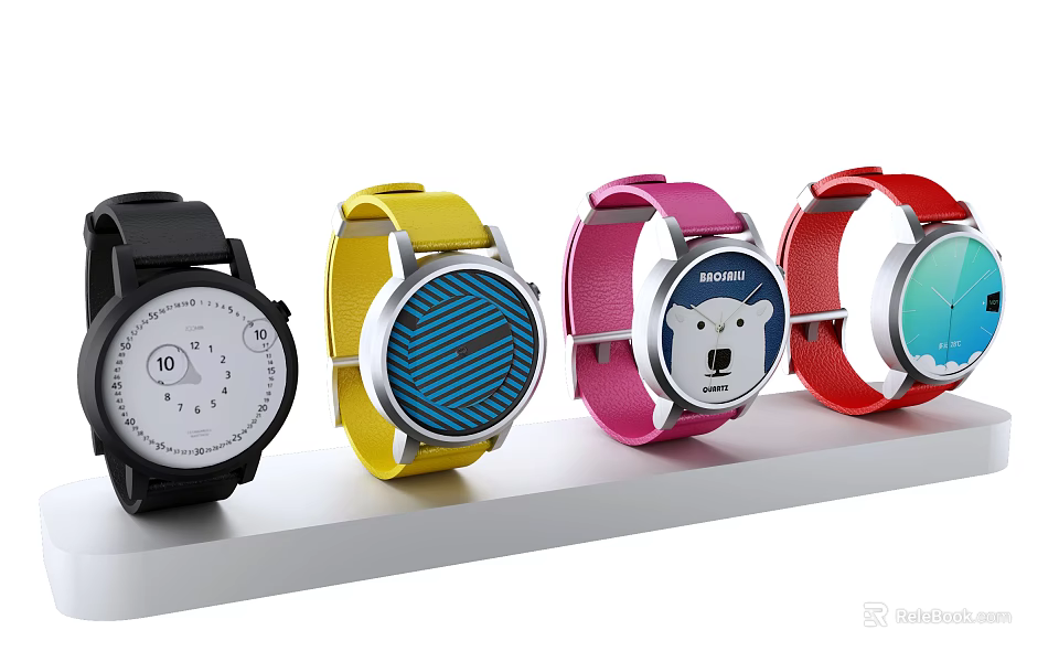Colorful Fashion Watches With Multiple Colored Straps And Unique Dial Designs 3d model 