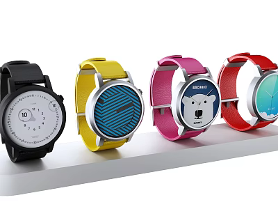 Colorful Fashion Watches With Multiple Colored Straps And Unique Dial Designs 3d model