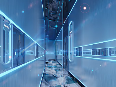 Modern KTV Corridor With Blue Neon Lights And Futuristic Tech Design Elements 3d model