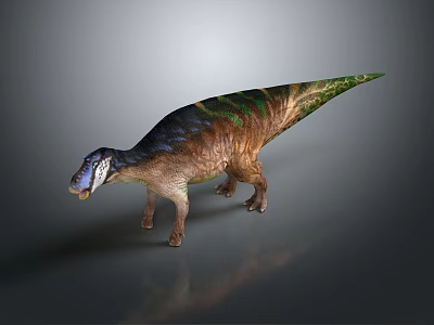 Colorful Reptile Dinosaur Standing With Green Brown And Blue Patterns On Gray Background 3d model