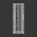 Orange and white passenger train on railway platform with multiple carriages and rail tracks