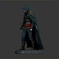 Man in Hooded Green Cloak with Red Belt Standing on Stone Base
