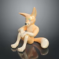 Orange Fox Figurine In Sitting Pose With White Tail And Green Eyes