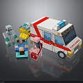 Emergency Scene Components With Toy Ambulance Medical Staff Stretcher And Equipment