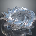 Transparent Spiral Polyhedral Sculpture With Geometric Textures On Dark Background Reflective Surface