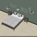 Modern Bedroom Double Bed With Nightstands And Decorative Wall Shelves