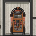 Vintage Jukebox Decorative Ornament Set with Wooden Frame Metal Accents and Retro Design