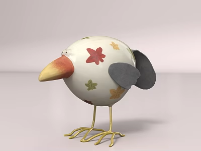 White Reptile Doll Featuring Red Yellow Green Floral Patterns And Gray Wings On White Background 3d model