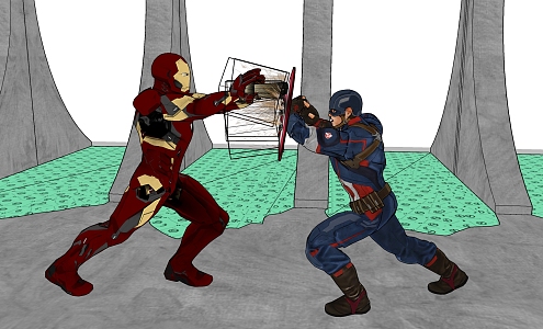 Modern game character Iron Man vs. Captain America 3d model