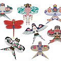 Traditional Decorative Kites With Intricate Colorful Patterns And Various Shapes