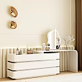 Elegant White Vanity With Golden Frame Mirror White Drawers And Decorative Items