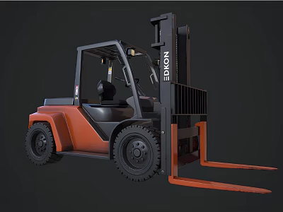 Dekon Orange And Black Industrial Forklift With Cab And Lifting Forks 3d model