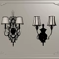 Traditional Ornate Wall Lamps with Fabric Lampshades on Decorative Paneled Wall