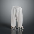 Stylish White Elastic Waist Pants With Delicate Lace Trim At Ankles Design