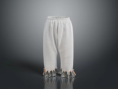Stylish White Elastic Waist Pants With Delicate Lace Trim At Ankles Design 3d model