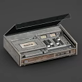 Vintage Audio Cassette Player with Wooden Panel Open Lid and Control Buttons