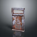 Vintage Rusted Old Door With Glass Panel And Metal Frame Design Details