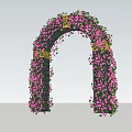 Floral Arched Pergola Decorated With Pink Flowers Black Columns And Golden Details