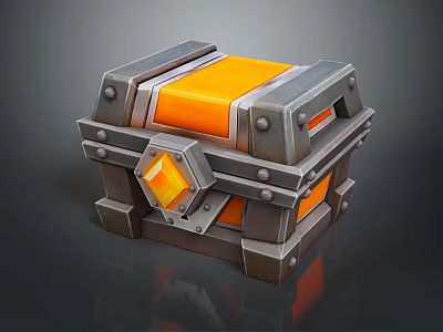 Sturdy Metal Storage Box With Gray Frame And Orange Panels As Household Item 3d model