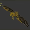 Fantasy Griffin Creature 3D Model With Spread Wings Golden Black Armored Body
