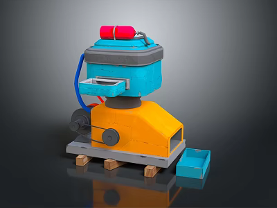 Colorful Industrial Equipment With Blue Yellow Body Red Top Fan Drawer And Pallet Base 3d model