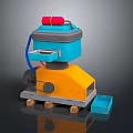 Colorful Industrial Equipment With Blue Yellow Body Red Top Fan Drawer And Pallet Base