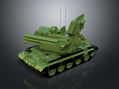 Green Military Tank 3D Model with Multiple Barrels Antennas and Detailed Tracks 3d model