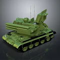 Green Military Tank 3D Model with Multiple Barrels Antennas and Detailed Tracks