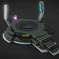 Futuristic Tech Platform Featuring Circular Structure Green Purple Glowing Elements Stands Steps And Cable 3d model