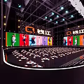 O Time Event Stage With Colorful Screens Lighting And Audience Seats