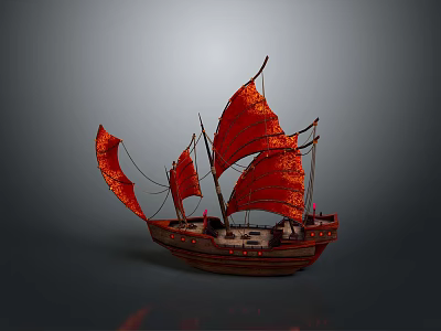 Traditional Sailing Ship As Water Transport With Red Sails And Wooden Hull Design 3d model