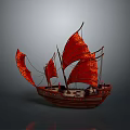 Traditional Sailing Ship As Water Transport With Red Sails And Wooden Hull Design