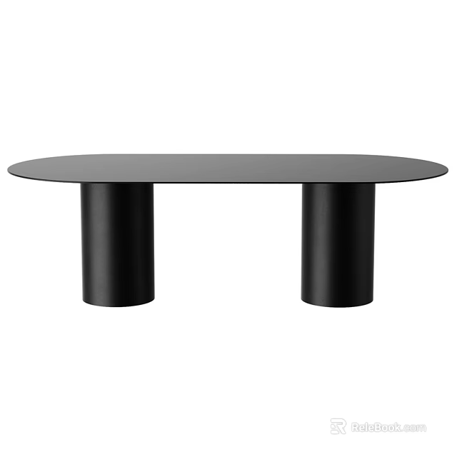 Modern Black Dining Table With Oval Top And Two Cylindrical Legs 3d model