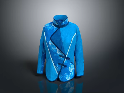 Blue Traditional Chinese Style Jacket with Floral Patterns Stand Up Collar And Frog Buttons 3d model
