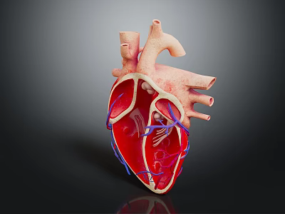 Human Chest Organ Heart 3D Model Showing Internal Structure Blood Vessels Red Blue Sections 3d model