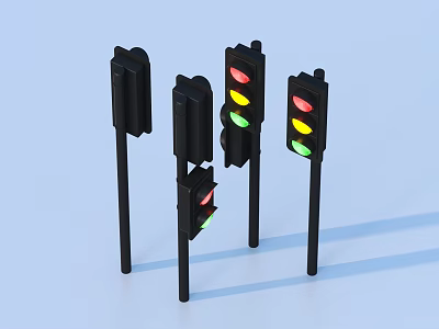 Colorful Traffic Light Models With Red Yellow Green Lights Standing On Blue Background 3d model