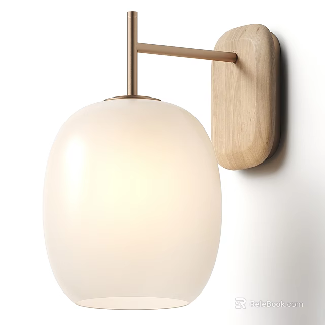 Modern Minimalist Wall Lamp With Wooden Base Metal Rod And White Spherical Lampshade 3d model 