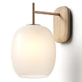 Modern Minimalist Wall Lamp With Wooden Base Metal Rod And White Spherical Lampshade